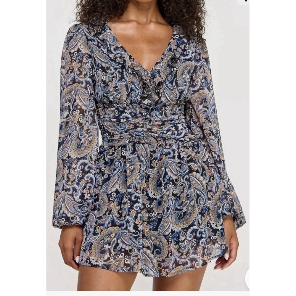 City Studios Women's Juniors Blue Printed Long-Sleeve Fit & Flare Dress Size L